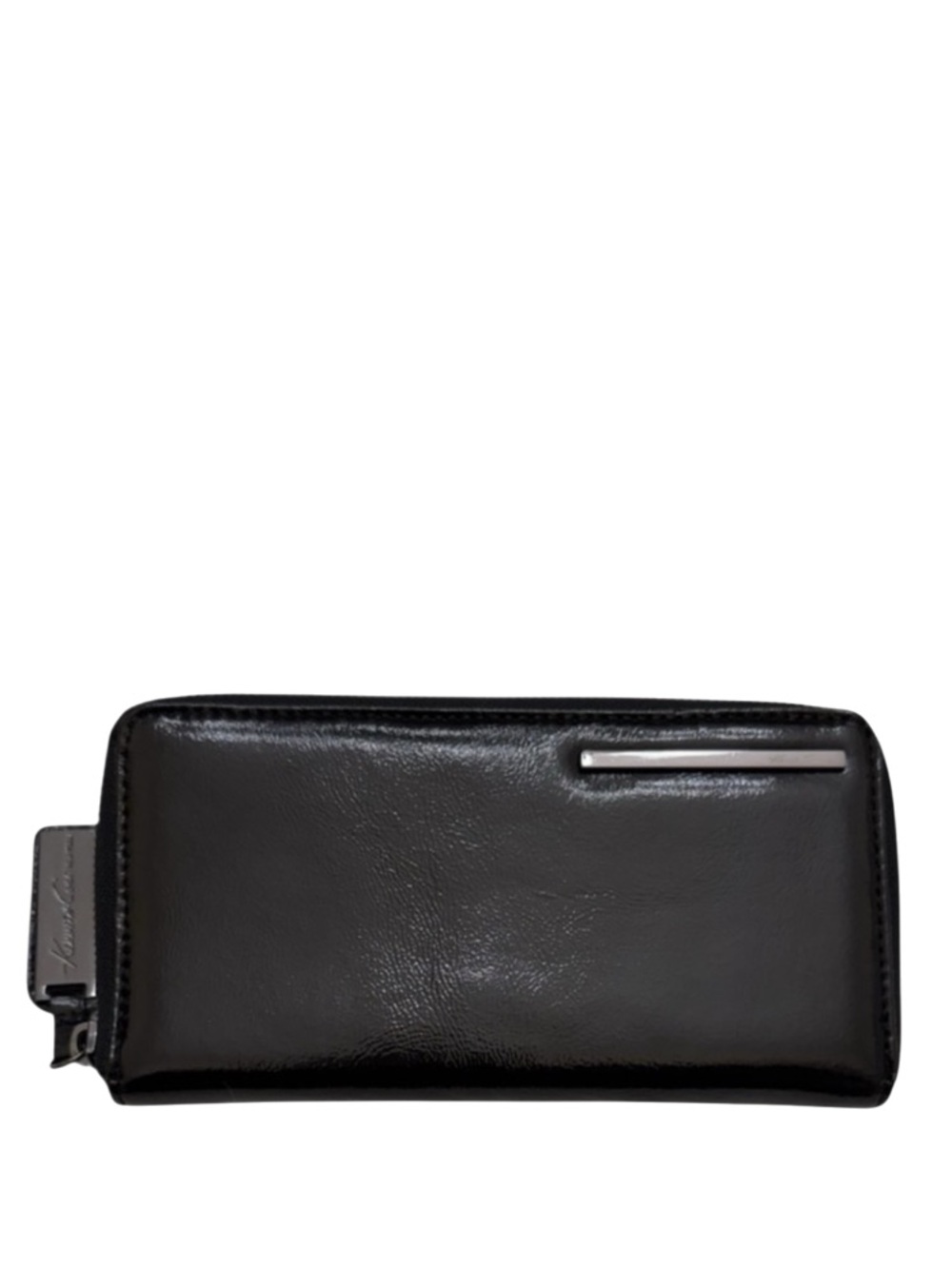KENNETH COLE NEW YORK - BLACK PATENT LEATHER LONG ZIP WALLET